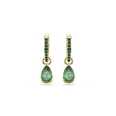 Attract drop earrings, Pear cut, Green, Gold-tone plated